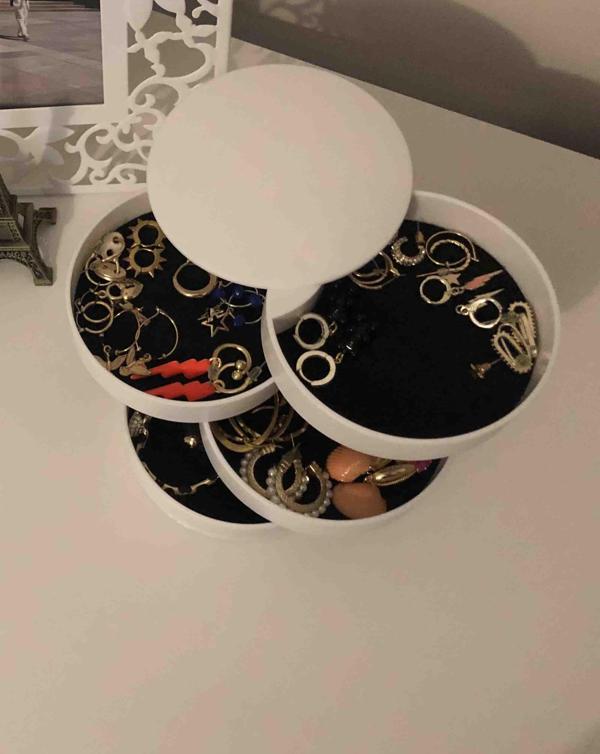 Büro Ev Ofis Takı Düzeni için 4KATLI Dönen Silindir Maktaj Takı Organizer Kutusu - Image 1