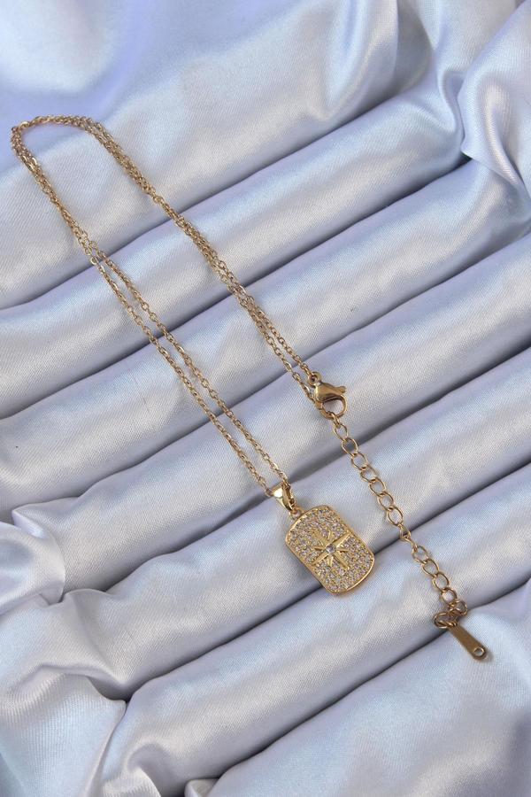 Zarif Kadın için Golden Çelik Zincir Zirkon Kutupyıldız Retro Kolye - Image 1