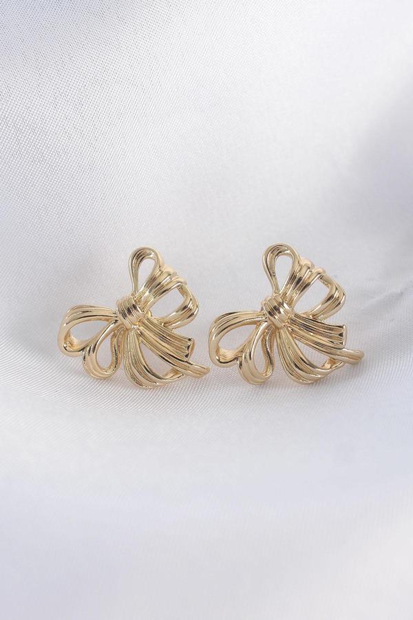 Zarif Kadın için Golden Pirinç Fiyonk Stil Küpe - Image 1