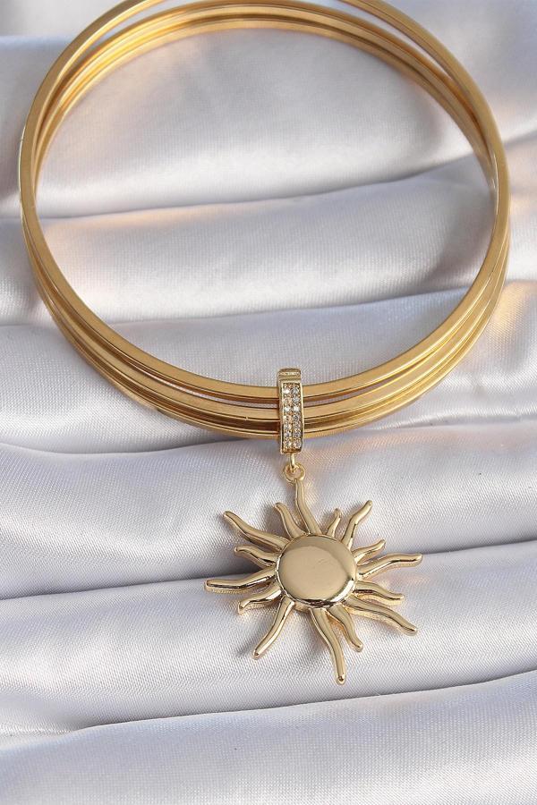 Zarif Kadın için Golden Pirinç Zirkonlu Güneş Ajda Charm - Image 1