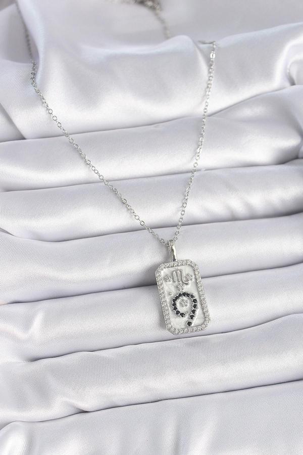 Zarif Kadın için Silver Çelik Zincir Akrep Burcu Zirkonlu Kolye - Image 1