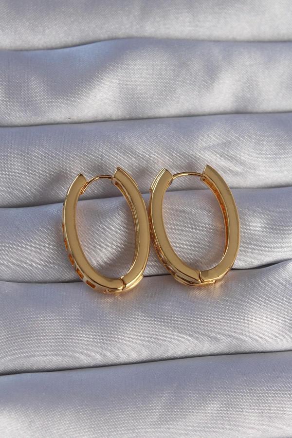 Zarif Kadın için Golden Pirinç Zirkonlu Oval Küpe - Image 1