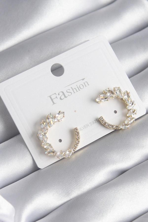 Zarif Kadın için Golden Pirinç Zirkonlu Stilde Küpe - Image 1