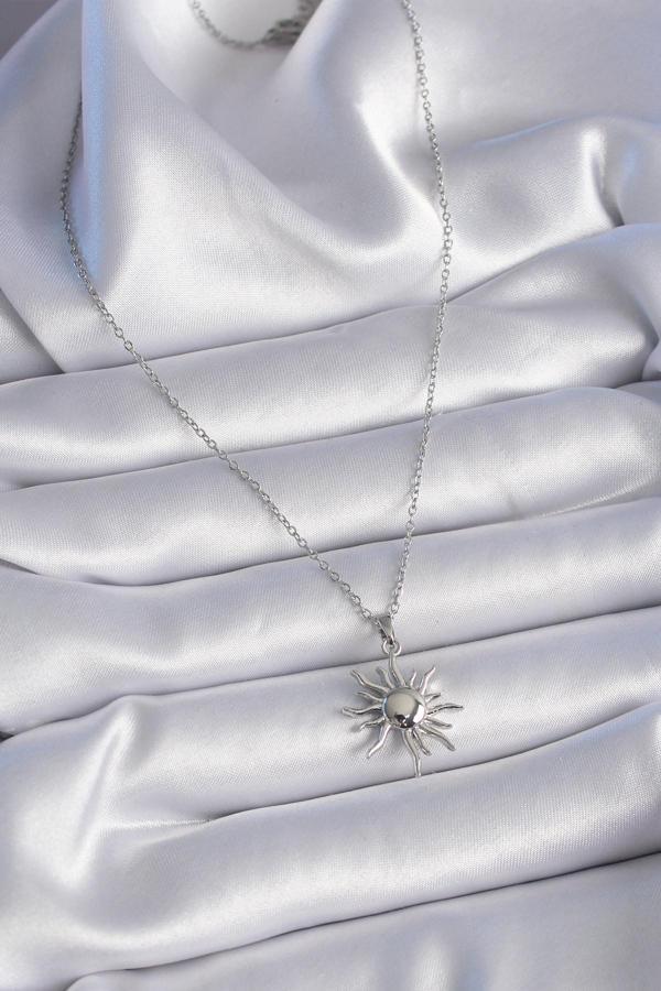 Zarif Kadın için Silver Çelik Zincir Güneş Stil Kolye - Image 1