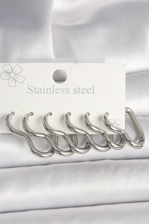 Zarif Kadın için Silver Çelik Kalp Butik Küpe Seti - Image 1