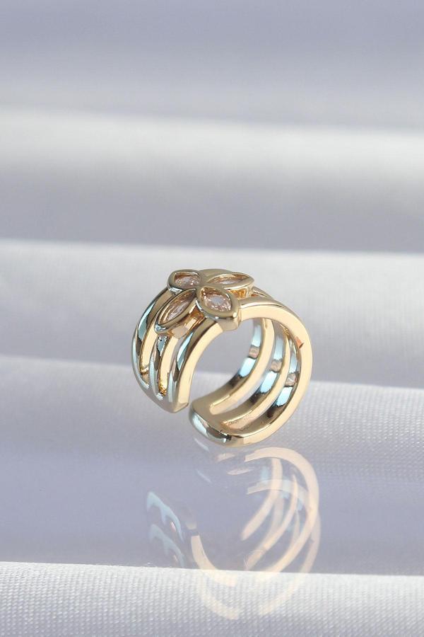 Zarif Kadın için Golden Pirinç Yonca Earcuff Küpe - Image 1