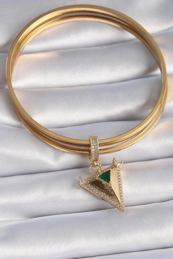 Zarif Kadın için Golden Pirinç Zirkonlu 3D Üçgen Ajda Charm - Image 1
