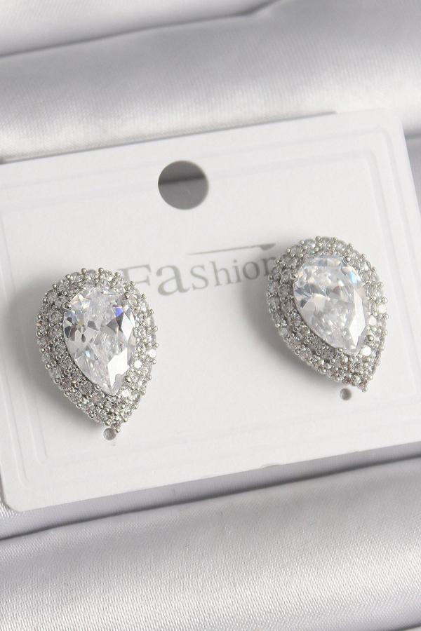 Zarif Kadın için Silver Pirinç Zirkonlu Damla Tip Küpe - Image 1