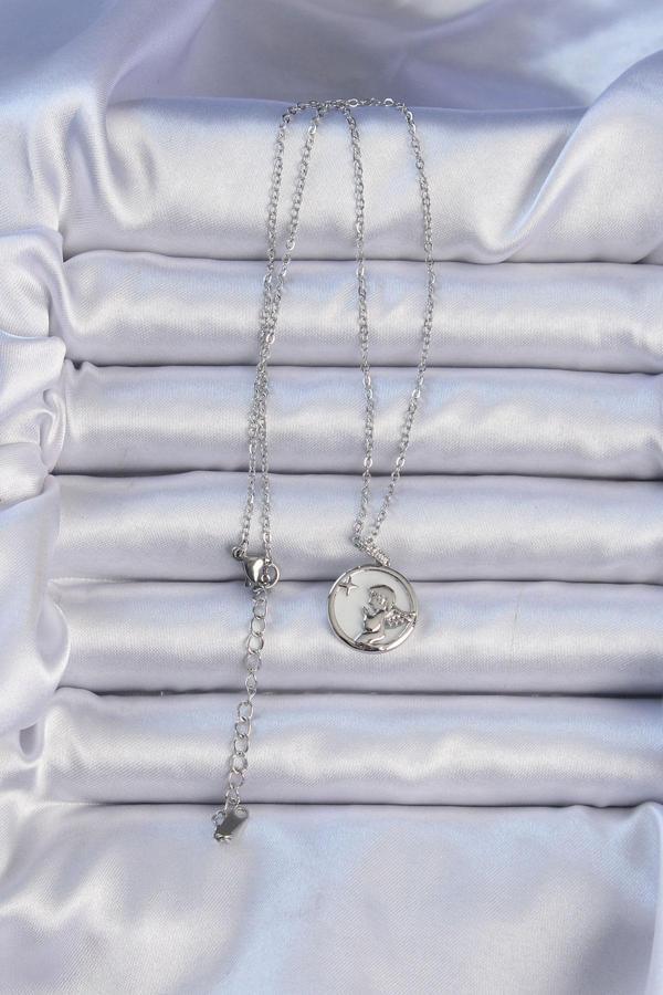 Zarif Kadın için Silver Çelik Zincir Zirkonlu Mineli Melek Kolye - Image 1