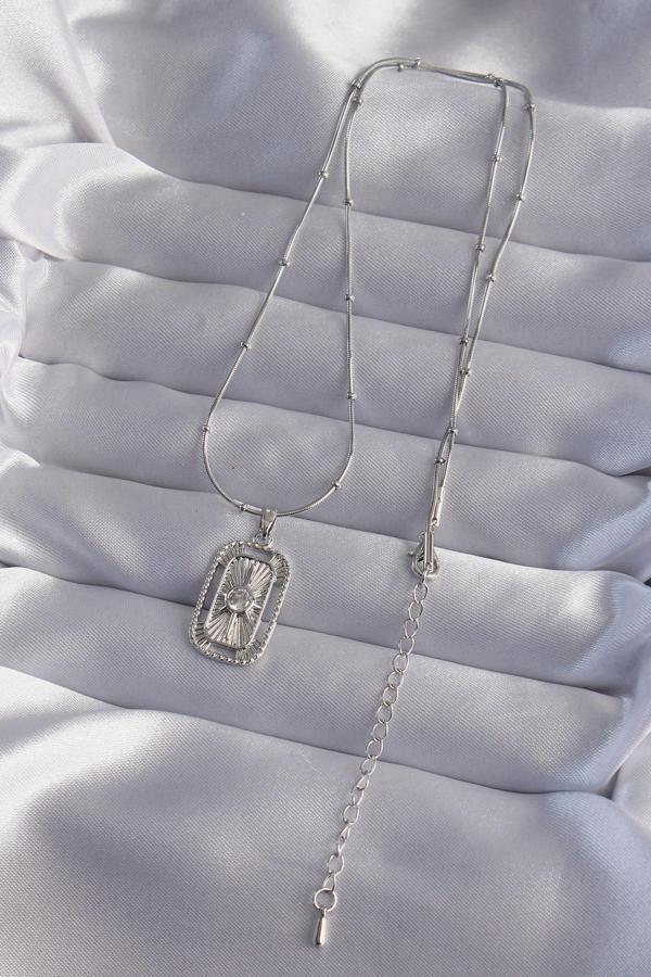 Zarif Kadın için Silver Çelik Zincir Zirkonlu Tarot Kolye - Image 1