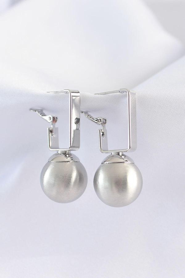 Zarif Kadın için Silver Pirinç Dikdörtgen Oval Küpe - Image 1