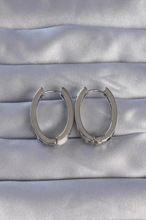 Zarif Kadın için Silver Pirinç Zirkonlu Oval Küpe - Image 1