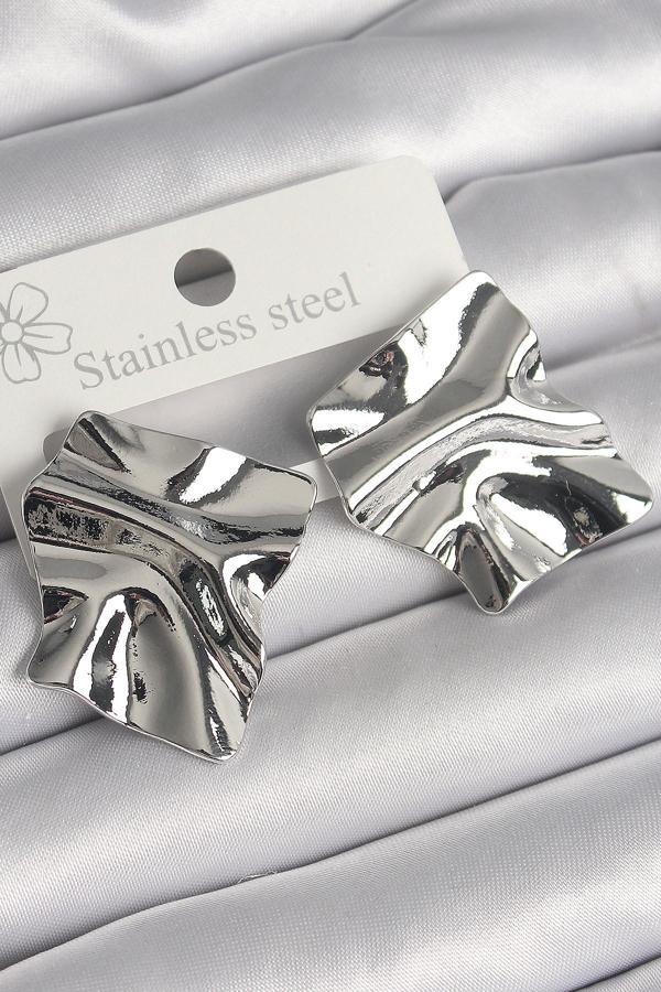 Zarif Kadın için Silver Pirinç İşli Kare Plaka Biçiminde Küpe - Image 1