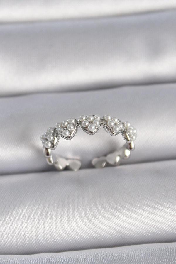 Zarif Kadın için Silver Pirinç Ayarlı İncili Kalp Yüzük - Image 1