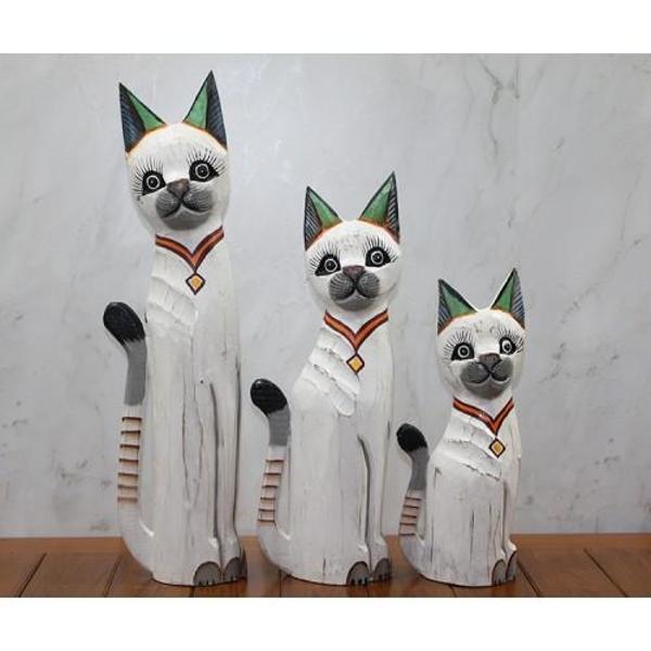 Büro Ev Ofis Dekoru için 3PARÇA 50CM Ahşap Kedi Seti - Image 1