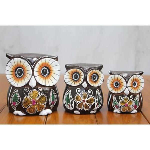 Büro Ev Ofis Dekoru için 3PARÇA Ahşap Baykuş Biblosu Seti - Image 1