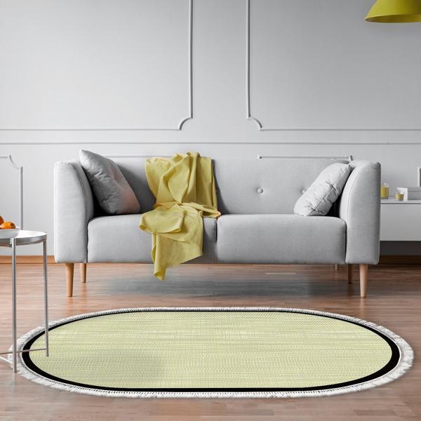 Alanur Home Kaymaz Taban Djt Banyo Mutfak Salon Halı  Trend Saçaklı Oval Dokuma Desen E5007 - Image 1