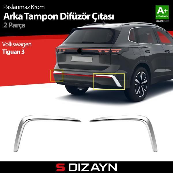 S-Dizayn VW Tiguan Krom Arka Tampon Difüzör Çıtası OEM Still 2 Prç. 2024 Üzeri A+ Kalite - Image 1