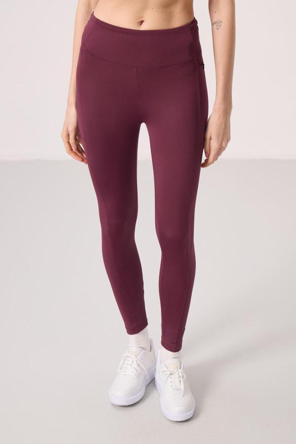 Bordo Polyester Esnek Standart Fit Performans Kadın Tayt - 94667 - Image 1