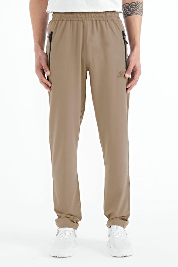 Bej Erkek Fermuarlı Üç Cepli Standart Kalıp Klasik Paça Eşofman Alt - 84768 - Image 1