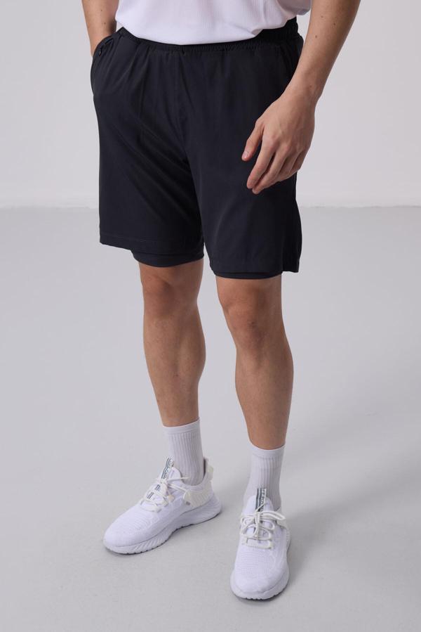 Antrasit Polyester İnce Yumuşak Standart Fit Erkek Taytlı Şort - 81287 - Image 1