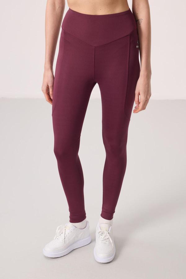 Bordo Polyester Standart Fit Esnek Performans Kadın Tayt - 94666 - Image 1