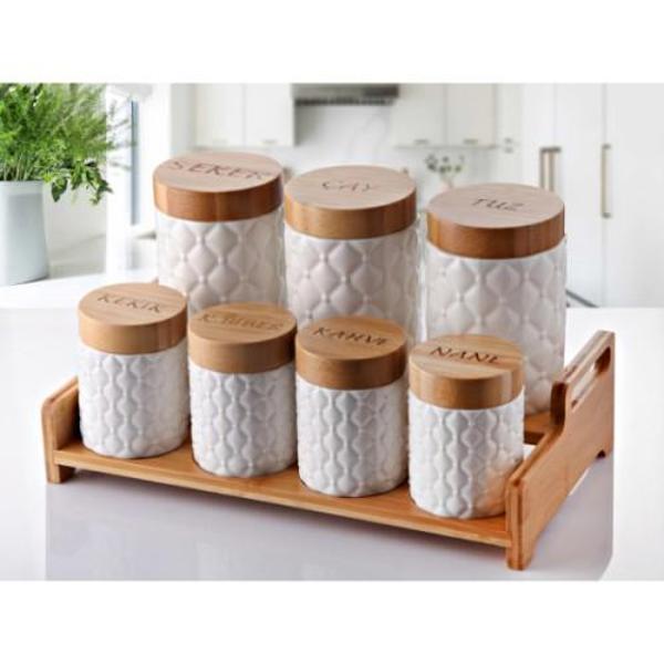 7'li Bambu Kapak Standlı Baharat Seti Model 2 - Image 1