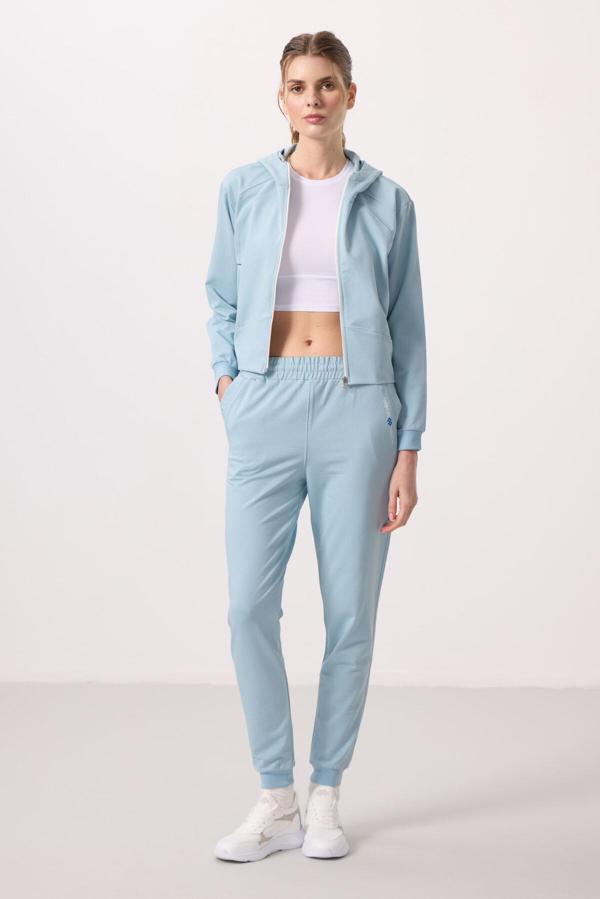 Açık Mavi Kapüşonlu Fermuarlı Oversize Kadın Eşofman Takım - 95328 - Image 1