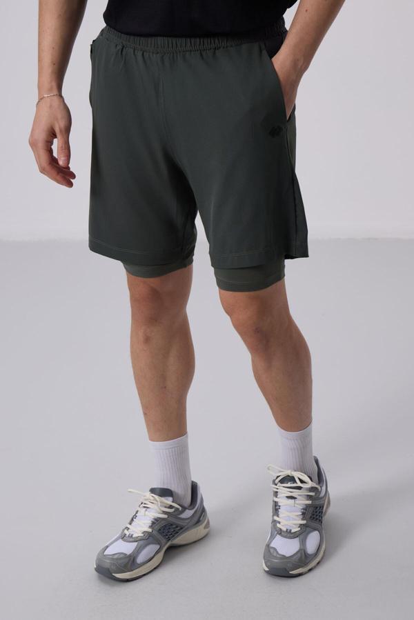 Haki Polyester İnce Yumuşak Standart Fit Erkek Taytlı Şort - 81287 - Image 1