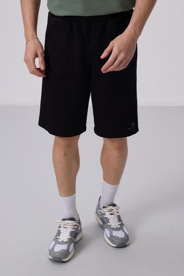 Siyah Yüzeyi Dokulu Oversize Erkek Şort - 81288 - Image 1