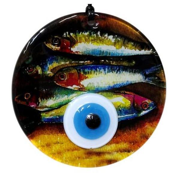 Balık Desenli 12 Cm Füzyon Cam Duvar Süsü - Image 1