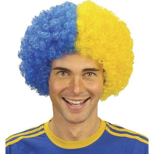 Sarı Lacivert Kıvırcık Afro Bonus Taraftar Peruğu - Image 1