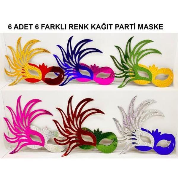 Rengarenk Kağıt Parti Balo Maskesi 6 Adet - Image 1