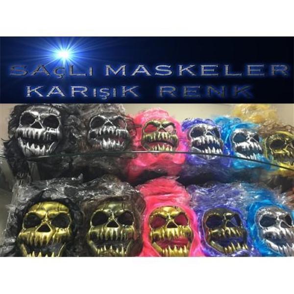 Saçlı Kuru Kafa İskelet Maske 1 Adet - Image 1