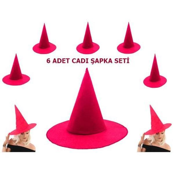Fuşya Renk Keçe Cadı Şapkası 6 Adet - Image 1