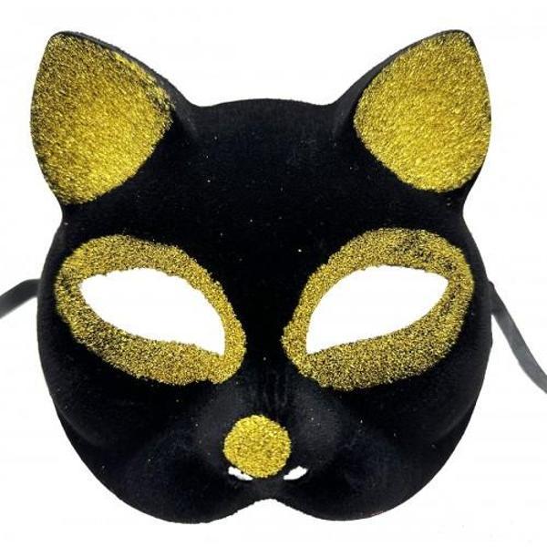 Siyah Renk Gold Simli Kedi Maskesi - Image 1
