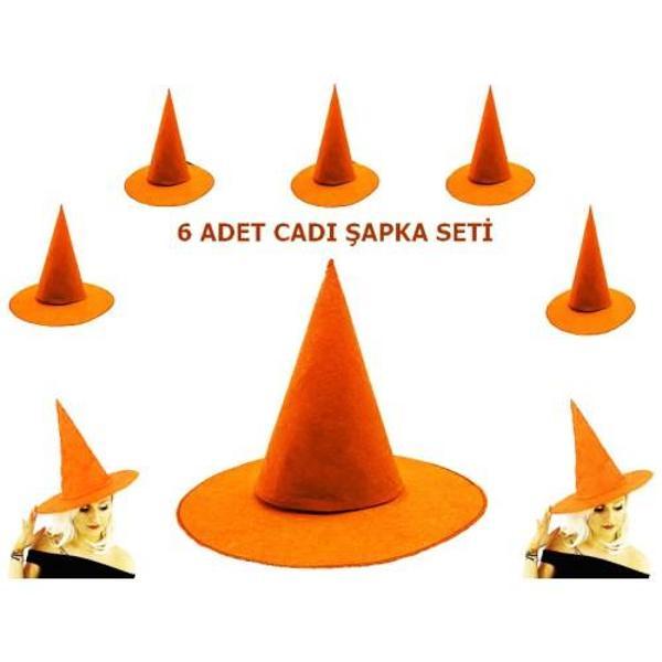 Turuncu Renk Keçe Cadı Şapkası 6 Adet - Image 1