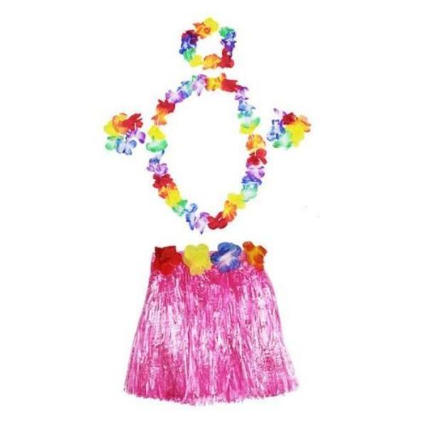 Hawaii  Kolye Etek Taç ve Bileklik Seti Pembe - Image 1