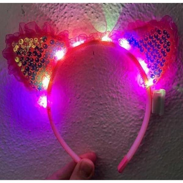 Fuşya Pullu Led Işıklı Kedi Kulak Taç - Image 1