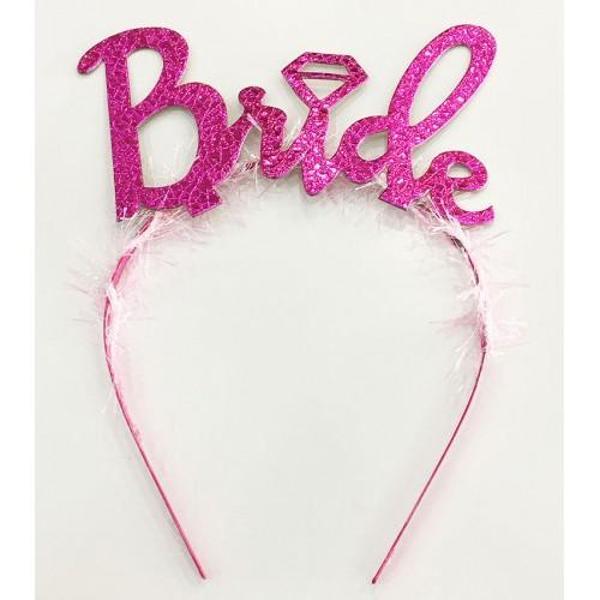 Fuşya Renk Bekarlığa Veda İtalik Yazı Alyanslı Bride Taç - Image 1