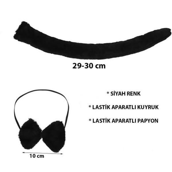Peluş Siyah Renk Kuyruk ve Papyon Yetişkin Çocuk Uyumlu - Image 1