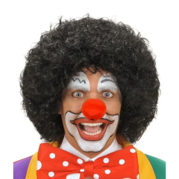 Siyah Kıvırcık Afro Peruk ve Kırmızı Sünger Burun Seti - Image 1