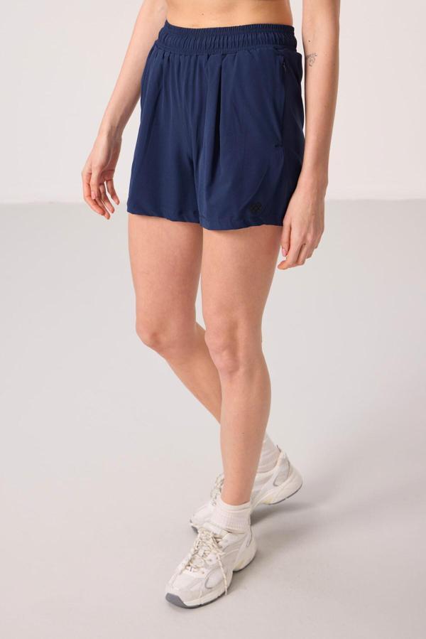 İndigo Polyester Gizli Cep Fermuarlı Rahat Form Kadın Şort - 91014 - Image 1