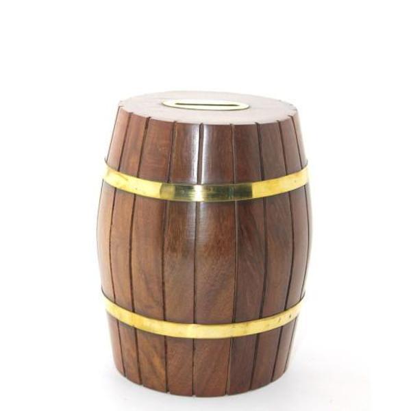 Pirinç Ahşap Fıçı Kumbara 15 Cm - Image 1