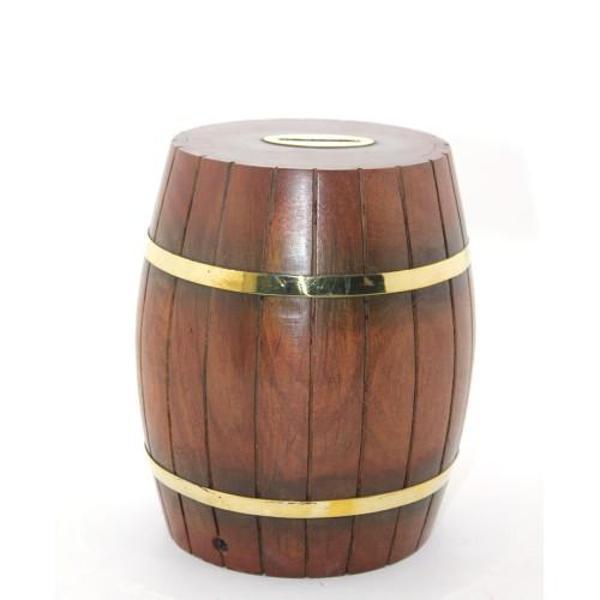 Pirinç Ahşap Fıçı Kumbara 18 Cm - Image 1