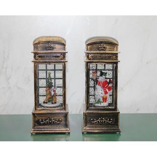 Telefon Kulübesi Tasarımlı Yılbaşı Temalı Işıklı Müzikli Kar Küresi Model 1 - Image 1