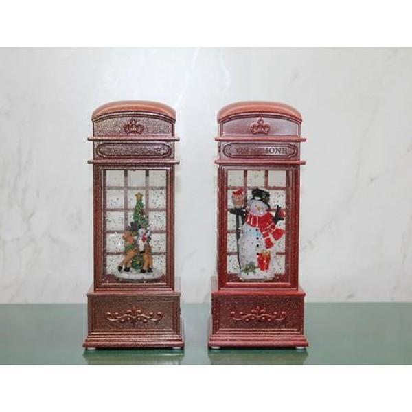 Telefon Kulübesi Tasarımlı Yılbaşı Temalı Işıklı Müzikli Kar Küresi Model 2 - Image 1