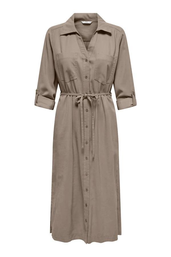 Only Kadın Onlarıs Uzun Kollu Belden Bağlamalı Gömlek Elbise 15337950 Vizon - Image 1