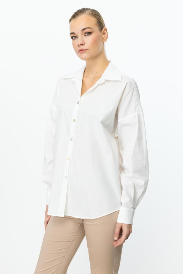 Ekol Kadın Kelebek İşlemeli Düğmeli Gömlek 3112 Ekru - Image 1