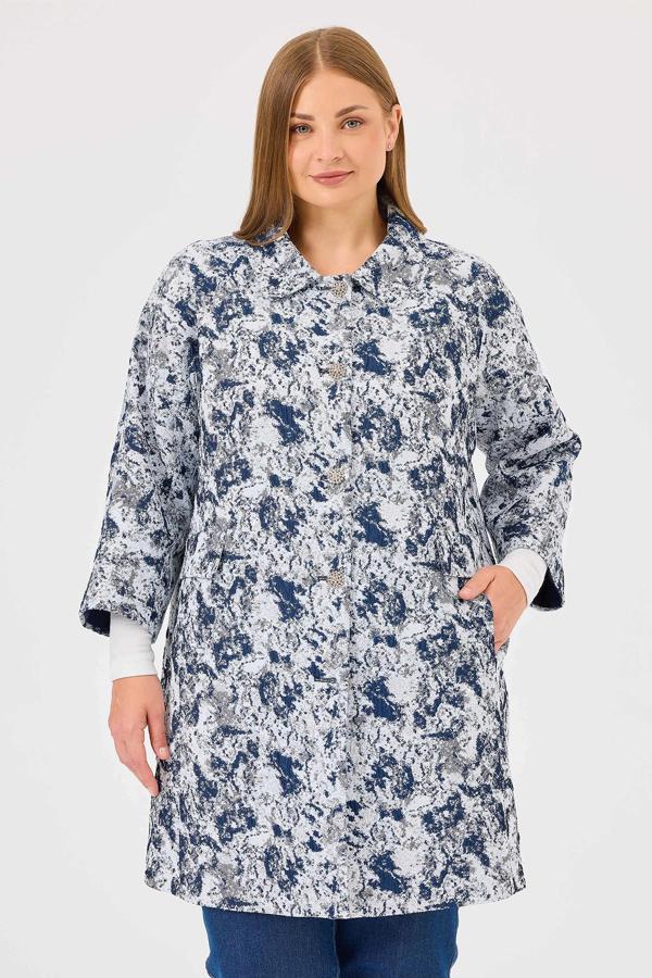 Galaxi Kadın Büyük Beden Renk Geçişli Cepli Şık Kap 4001 Lacivert - Image 1